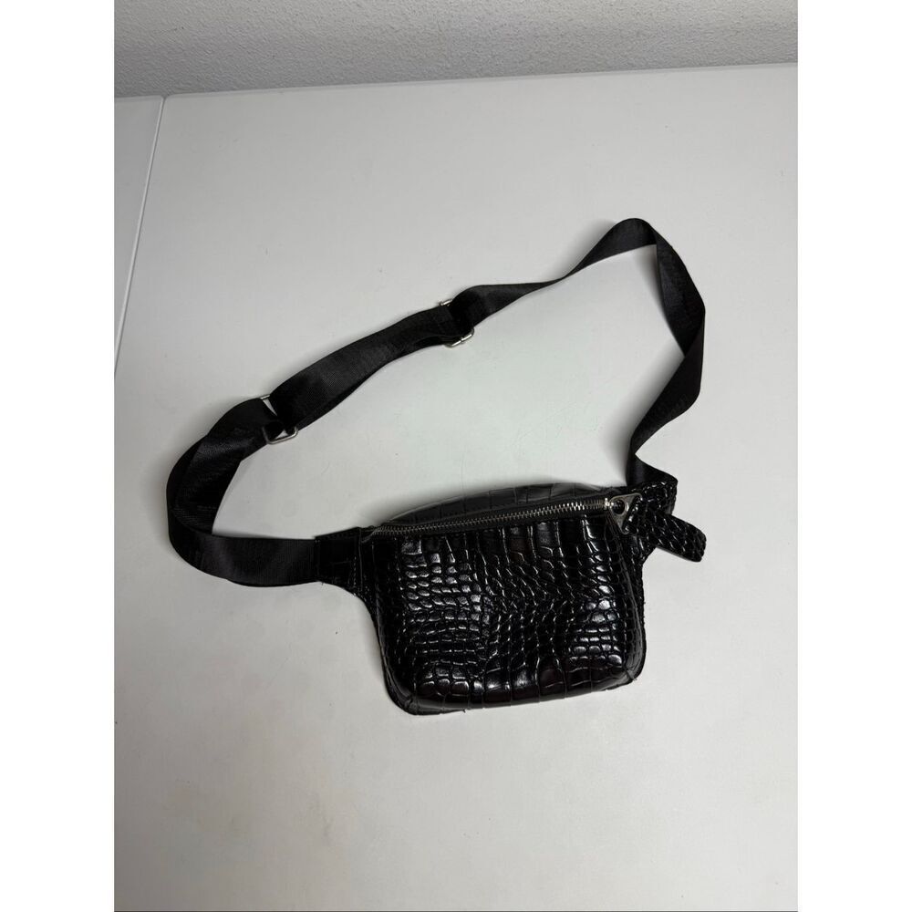 Faux Crocodile Leather Chest Belt Fanny Bag Black